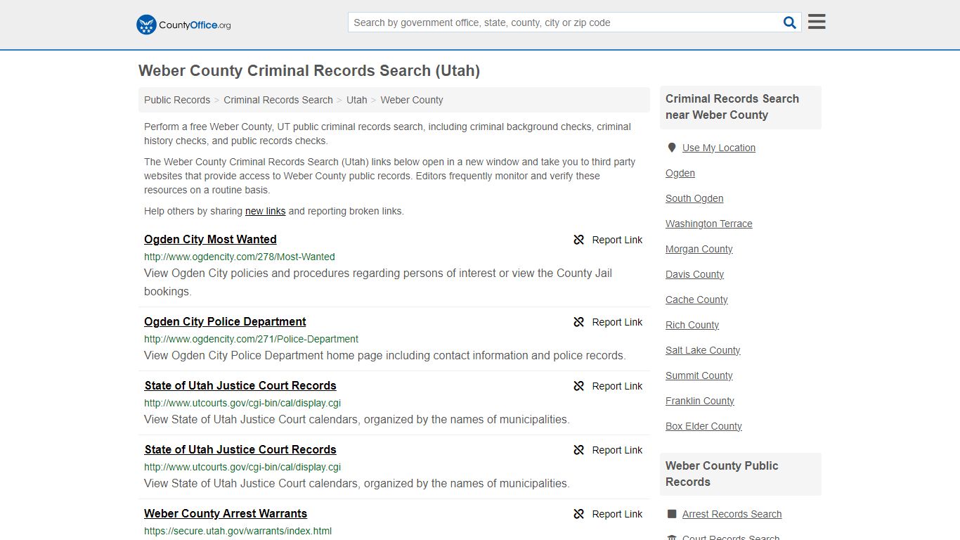 Weber County Criminal Records Search (Utah) - County Office